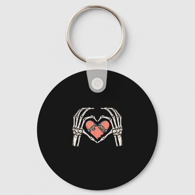 Llavero Skeleton Hand Heart Skateboard Día de San Valentín (Anverso)