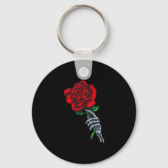 Llavero Skeleton Hand Holding Rose _ Aesthetic Red Flower  (Anverso)