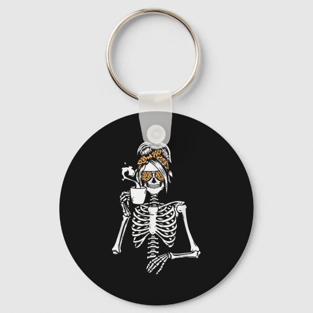 Llavero Skeleton Messy Bun Coffee Drinking Halloween Costu (Anverso)