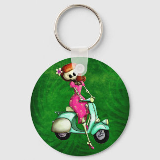 Llavero Skeleton Pin Up Chica en Scooter