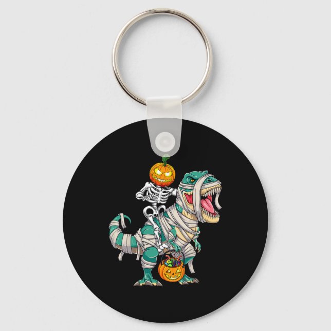 Llavero Skeleton Riding Mummy Dinosaur T rex Halloween Div (Anverso)