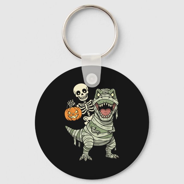 Llavero Skeleton Riding Mummy Dinosaur T Rex Halloween Div (Anverso)