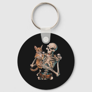 Llavero Skeleton Sostenía Un Cráneo De Gato Halloween Hall