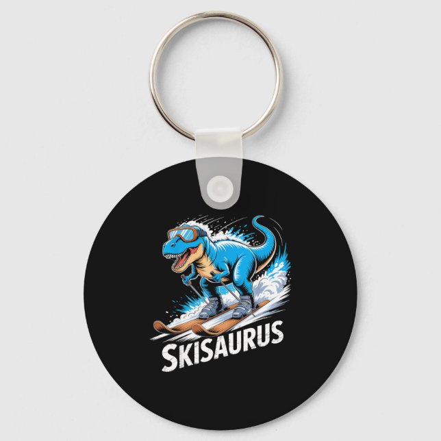 Llavero Ski Dinosaur Winter Sport Skier Dino Funny Skiing  (Anverso)