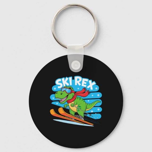 Llavero Ski Rex Funny Skiing Dinosaur Winter Sports Design (Anverso)