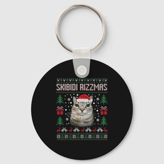 Llavero Skibidi Rizzmas Funny Silly Staring Cat Ugly Sweat (Anverso)