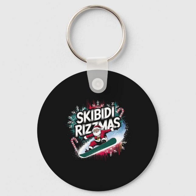 Llavero Skibidi Rizzmas Snowboarding Santa Funny Navidades (Anverso)