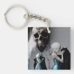 Llavero Skull Black Cat Shadow Work Occult Witchy AI Art