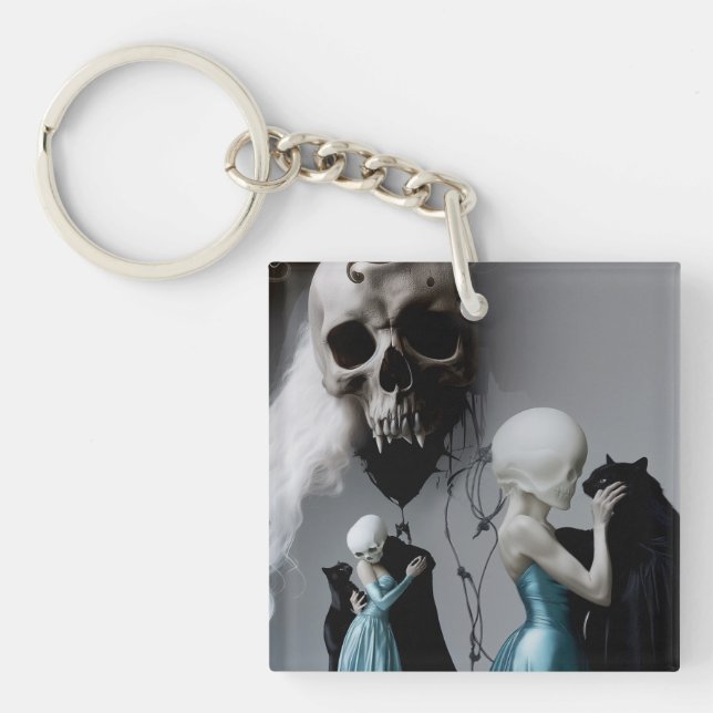 Llavero Skull Black Cat Shadow Work Occult Witchy AI Art (Frente)