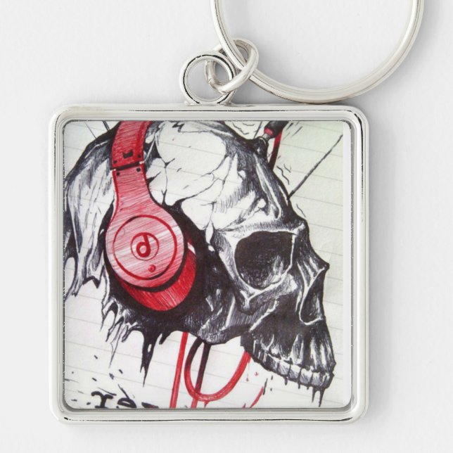 Llavero Skull con diseño de audífonos (Frente)