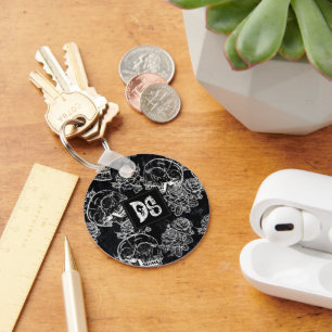 Llavero Skull Rosa Chalk   Grunge blanco gótico negro funk