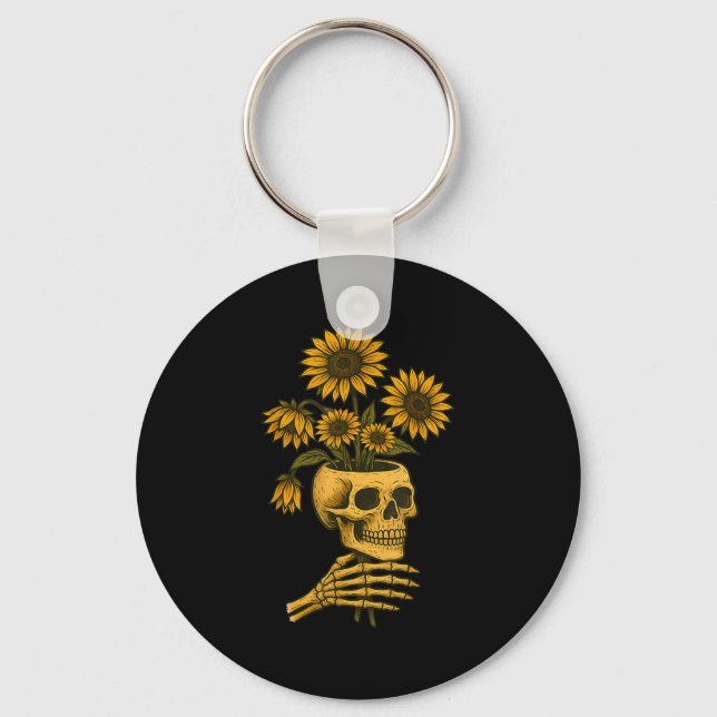 Llavero Skull Sunflowers Gothic Goth Creepy Cute Floral  (Anverso)