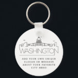 Llavero Skyline estilizada de Washington DC | Lema Persona<br><div class="desc">Una cadena de claves única que representa la hermosa ciudad de Washington DC. Este llavero presenta un estilizado ilustracion del paisaje único de la ciudad con su nombre bajo. Debajo del nombre de la ciudad hay un lugar para tu lema único o declaración sobre tu ciudad favorita.</div>
