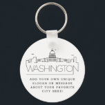 Llavero Skyline estilizada de Washington DC | Lema Persona<br><div class="desc">Una cadena de claves única que representa la hermosa ciudad de Washington DC. Este llavero presenta un estilizado ilustracion del paisaje único de la ciudad con su nombre bajo. Debajo del nombre de la ciudad hay un lugar para tu lema único o declaración sobre tu ciudad favorita.</div>