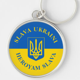 Llavero Slava Ukraini y Heroym Slava. Bandera de UCR y Tri