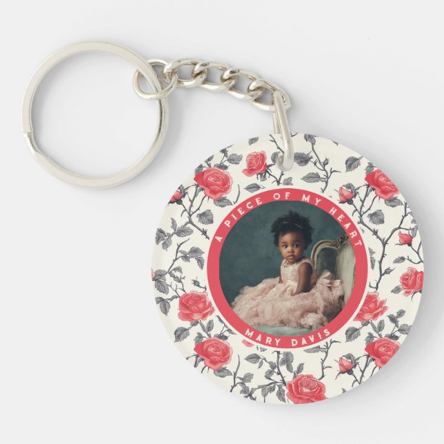 Llavero Sleek Family keepsake Custom rose flower (Frente)