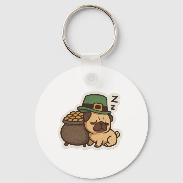 Llavero Sleepy Pug Guardian St.Patrick's Day (Anverso)