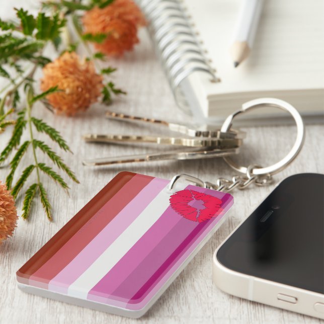 Llavero SlipperyJoe lipstick bandera de orgullo lesbiana f (Frente Derecha)