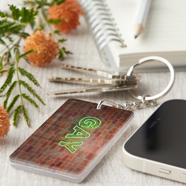 Llavero SlipperyJoe signo de neón gay brillante vivo (Frente Derecha)