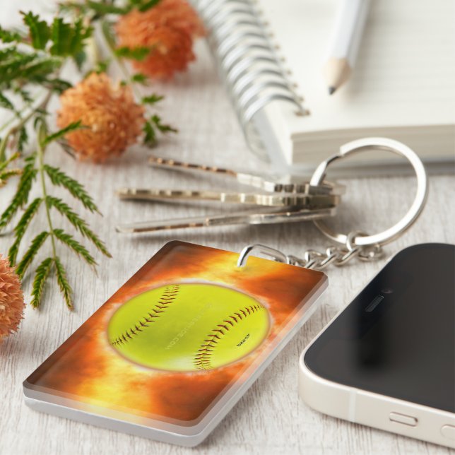 Llavero SlipperyJoe's artistic Softball on fire gay gifts  (Frente Derecha)