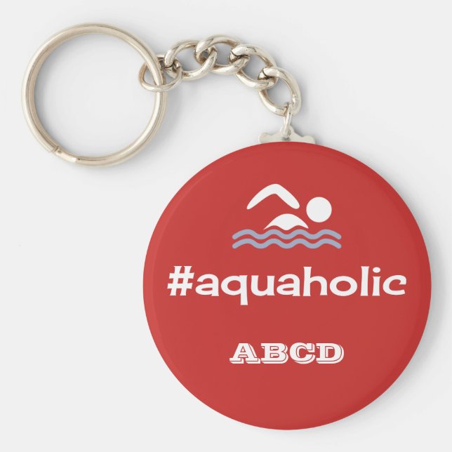 Llavero Slogan de natación Aquaholic rojo personalizado (Frente)