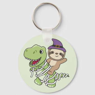 Llavero Sloth Happy Halloween T-rex Mummy Costume Keychain