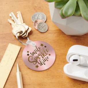 Llavero Smile Sparkle Shine Rosa Gold Metallic
