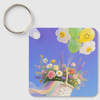 Llavero Smiley Balloon and Flower Basket Keychain