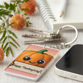 Llavero Smiley Pumpkin Charm - Happy Thanksgiving Keychain