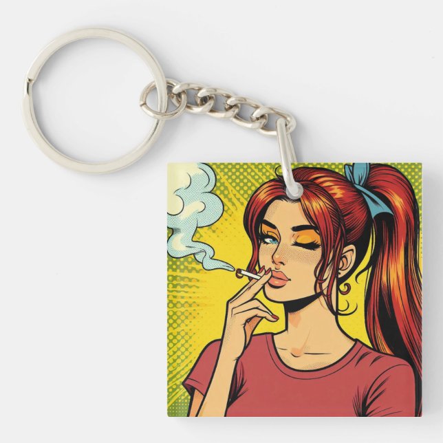 Llavero Smoking lovers | Pop art | Girl Stoner | Cigarette (Frente)