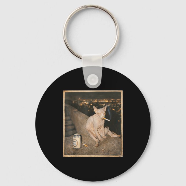 Llavero Smoking Sphynx Cat Meme Funny Illustration (Anverso)