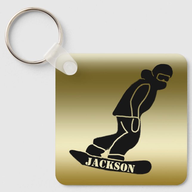 Llavero Snowboarder Gold Freerider Stencil de Snowboarding (Anverso)