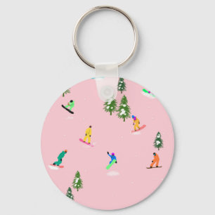 Llavero Snowboarders Rosado Snowboard Ilustracion