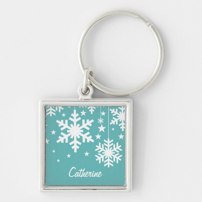 Llavero Snowflakes and Stars Premium Keychain, Aqua (Frente)