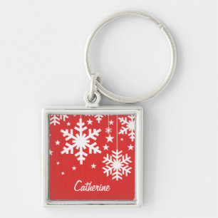 Llavero Snowflakes and Stars Premium Keychain, Red