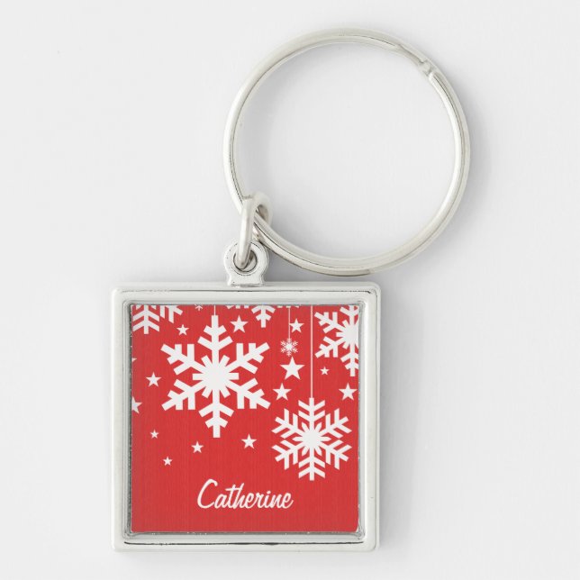 Llavero Snowflakes and Stars Premium Keychain, Red (Frente)