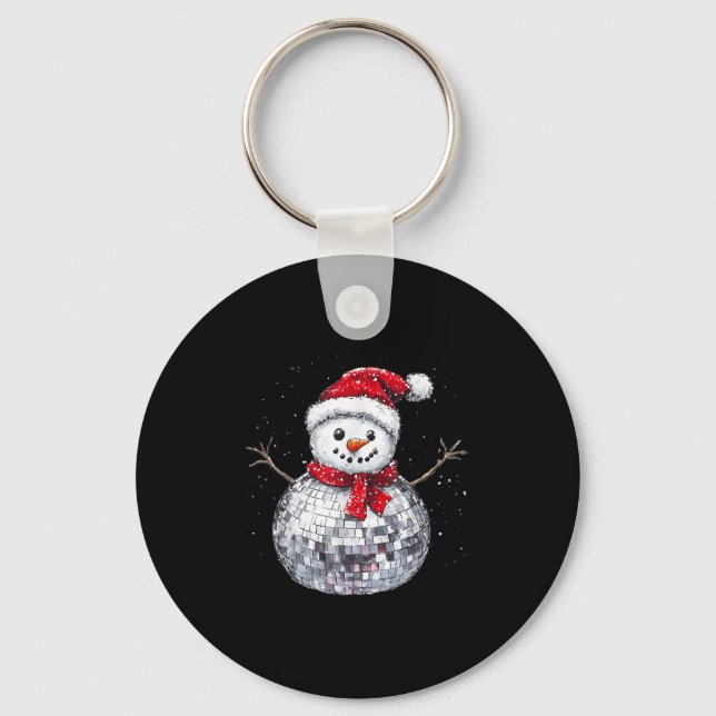 Llavero Snowman Christmas Retro Santa Hat Disco Ball Match (Anverso)