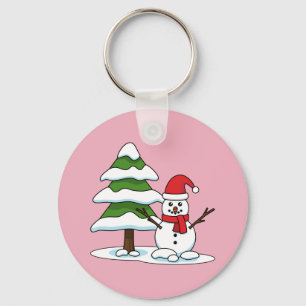 Llavero Snowman con un árbol de pino con nieve