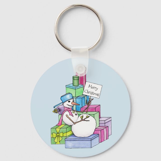 Llavero Snowman escalando en regalos (Anverso)