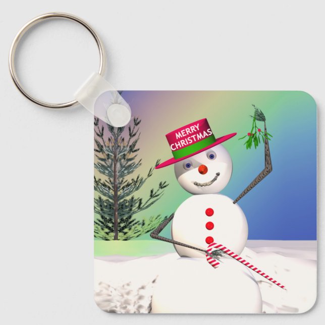 Llavero Snowman Holding Mistletoe (Anverso)