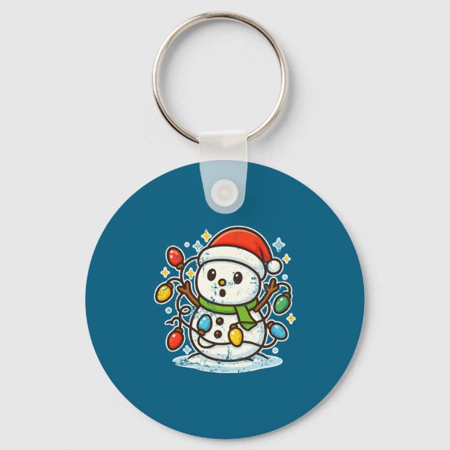 Llavero Snowman Tangled In Holiday Lights Premium Tri-blen (Anverso)