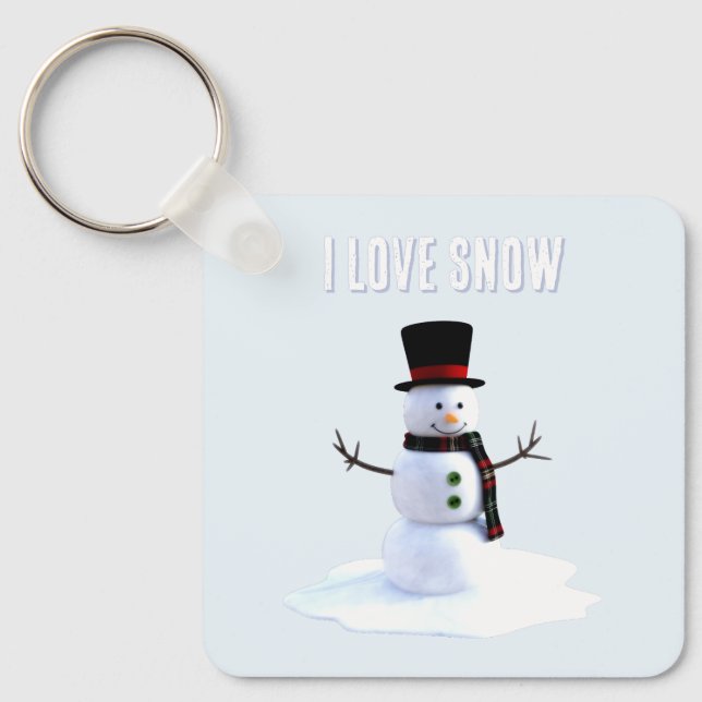 Llavero Snowman with hat and scarf. I Love Snow (Anverso)