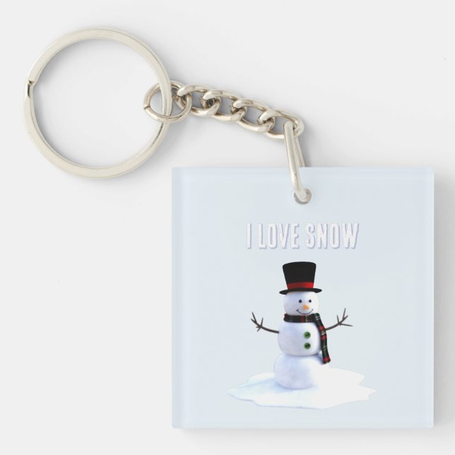 Llavero Snowman with hat and scarf. I Love Snow (Frente)
