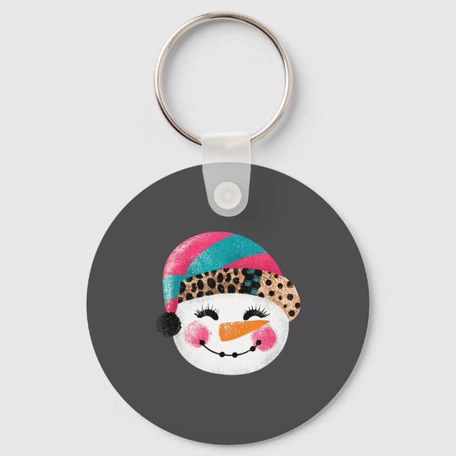 Llavero Snowman With Santa Hat And Leopard Pattern  (Anverso)
