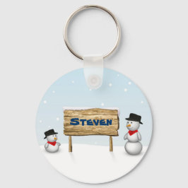Llavero Snowmen lindo con placa de nombre personalizada