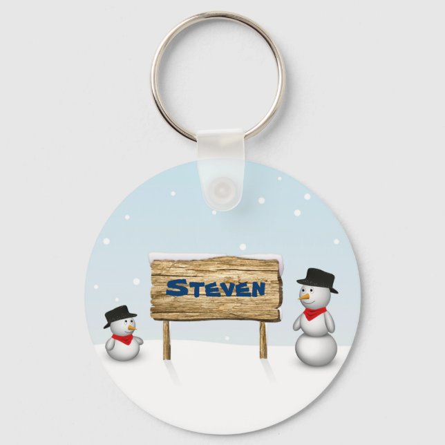 Llavero Snowmen lindo con placa de nombre personalizada (Anverso)
