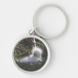Llavero Snowy Egret Baby Bird Keychain