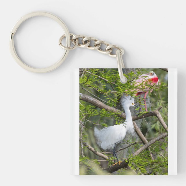Llavero Snowy Egret y Roseate Spoonbill Keychain (Frente)