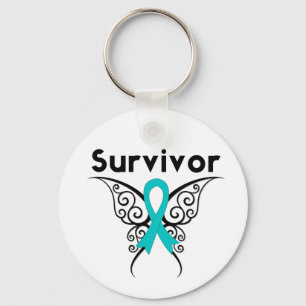 Llavero Sobreviviente de cáncer de ovario mariposa tribal