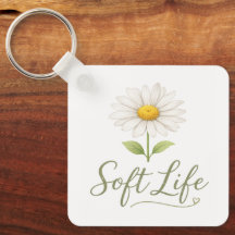 Soft Life Aesthetic Daisy Watercolor Floral Keycha